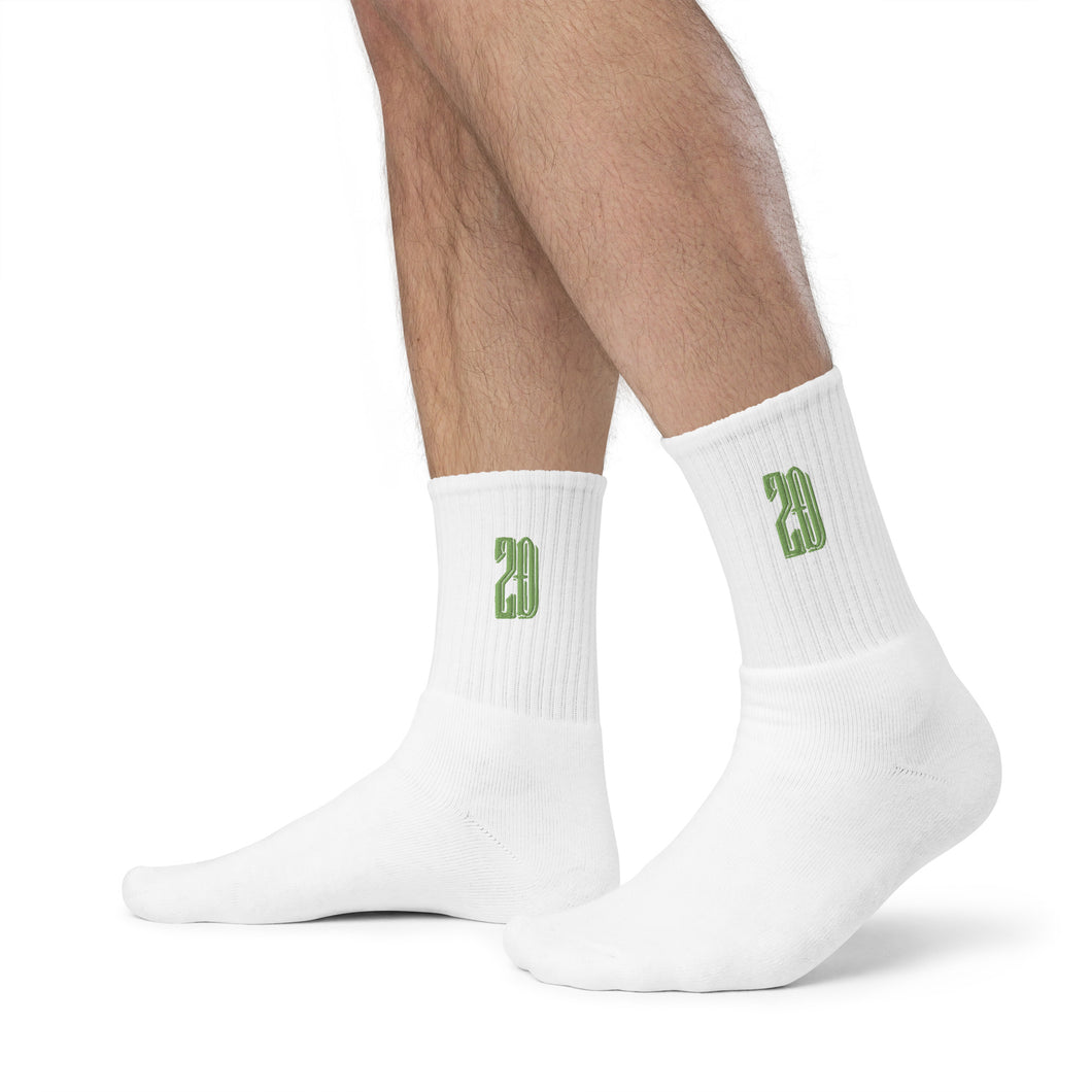 ZD Embroidered socks (White & Green)