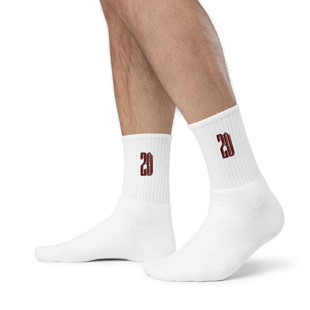 ZD Embroidered socks (White & Maroon)