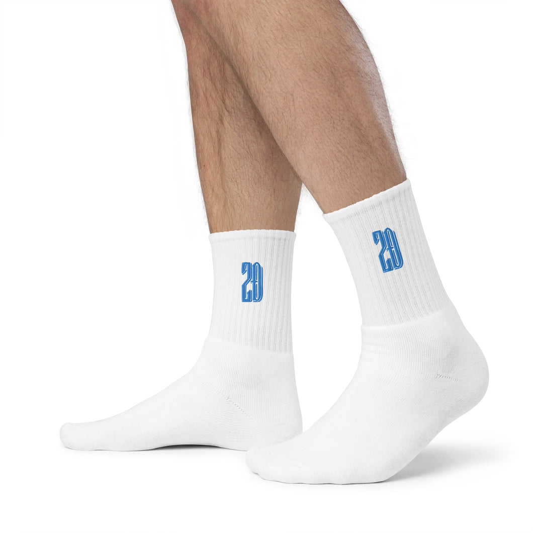 ZD Embroidered socks (White & Aqua)