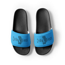 Load image into Gallery viewer, Women&#39;s slides (Black &amp; Deep Sky Blue)
