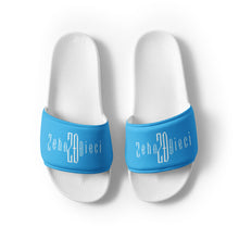 Load image into Gallery viewer, Women&#39;s slides (White &amp; Deep Sky Blue)
